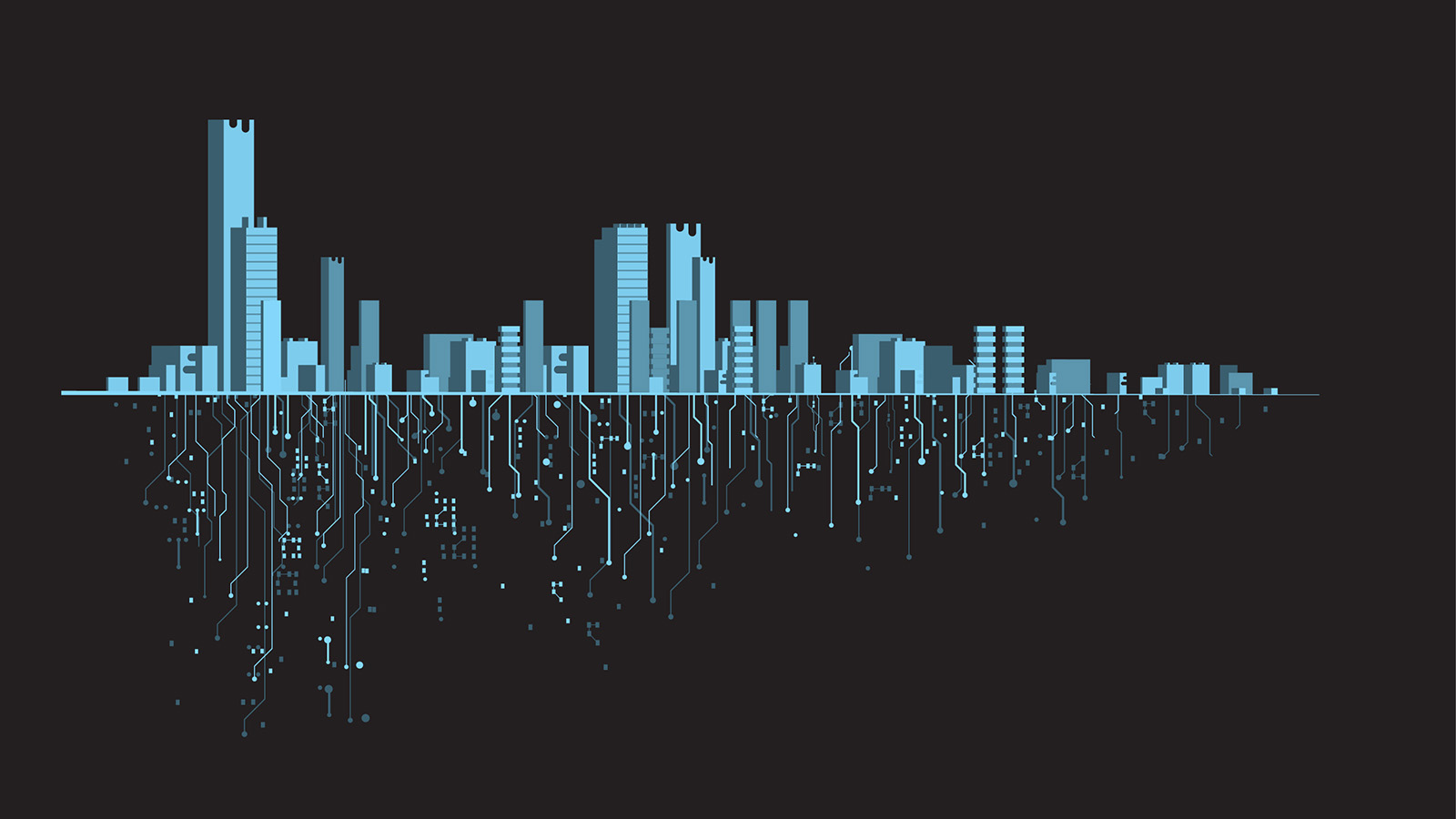 skyline of city with digital twin