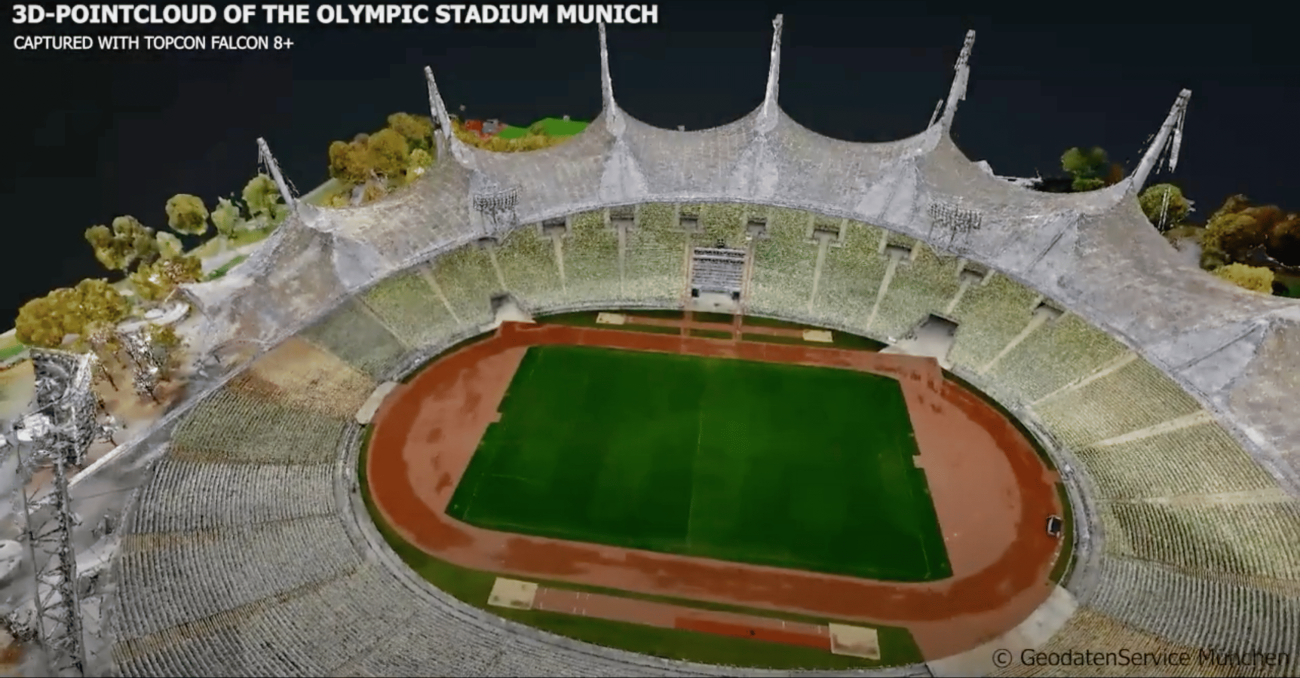 The Olympic Stadium as a digital 3D point cloud, captured using drone images